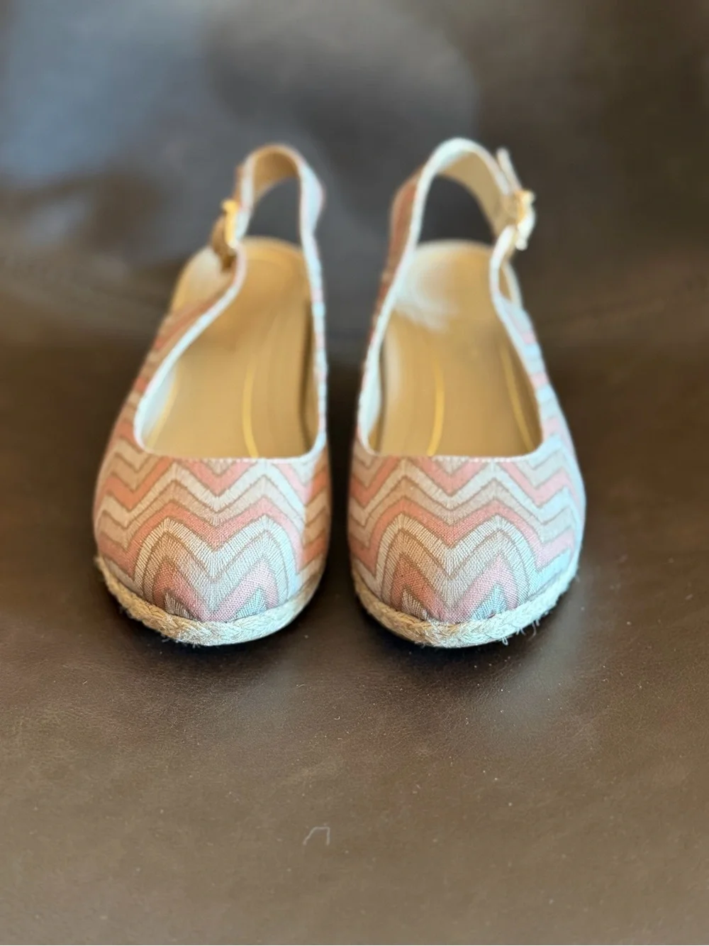 Vionic Pink Chevron Slingback Wedge Espadrilles Size 6.5 Like New